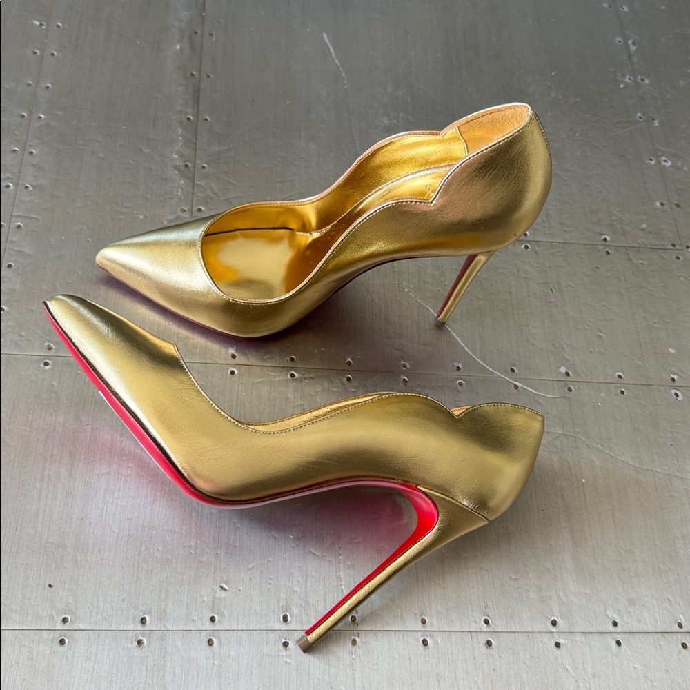 Christian Louboutin hot chick 100mm gold bouton stiletto sz 37.5 - Picture 4 of 10